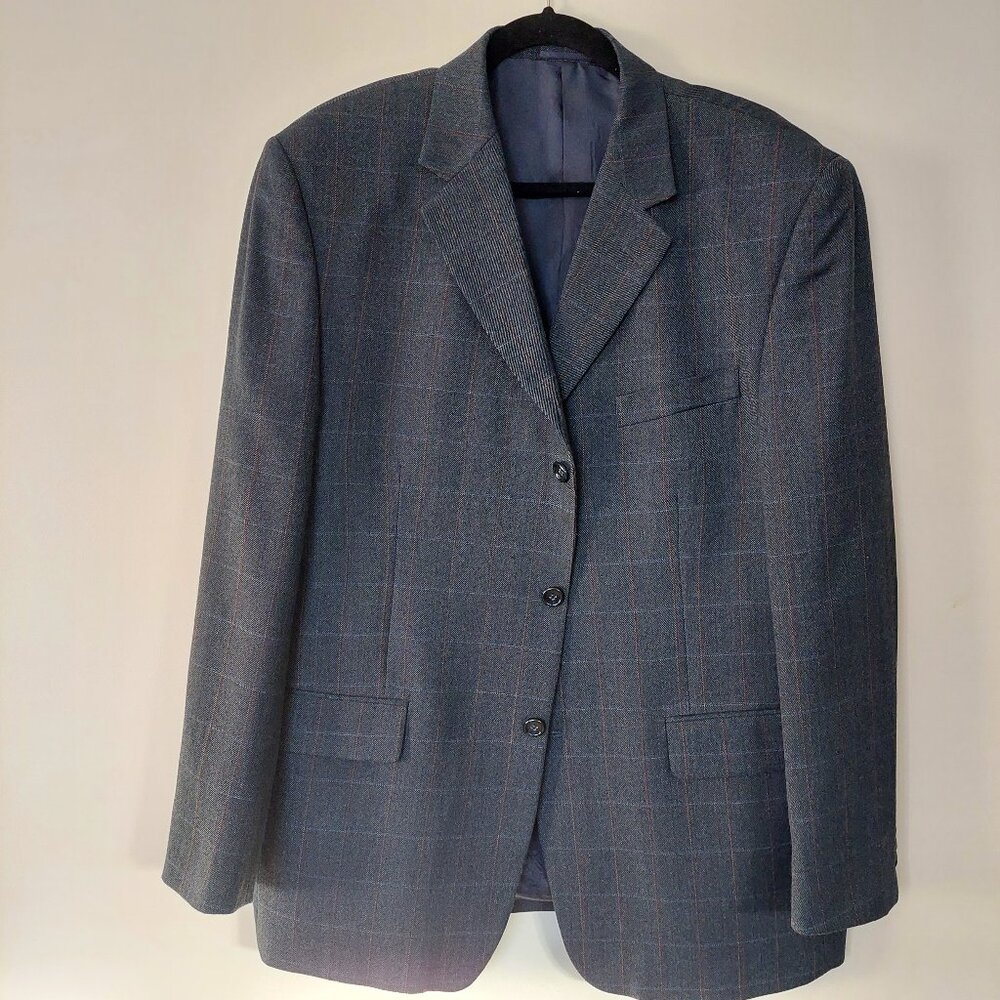 Profilo Studio Navy Grey Plaid Wool Blend Blazer Men's Size 44R